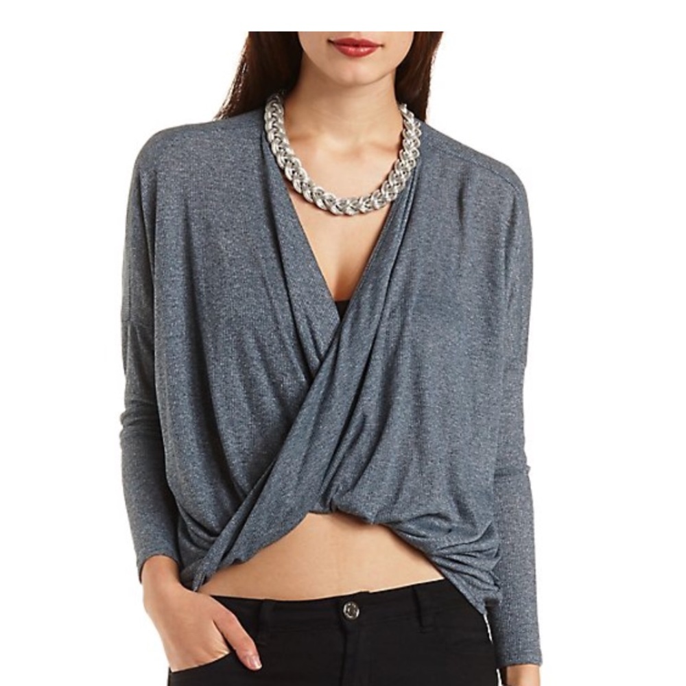 Grey Charlotte Russe Twist Hem Wrap Top